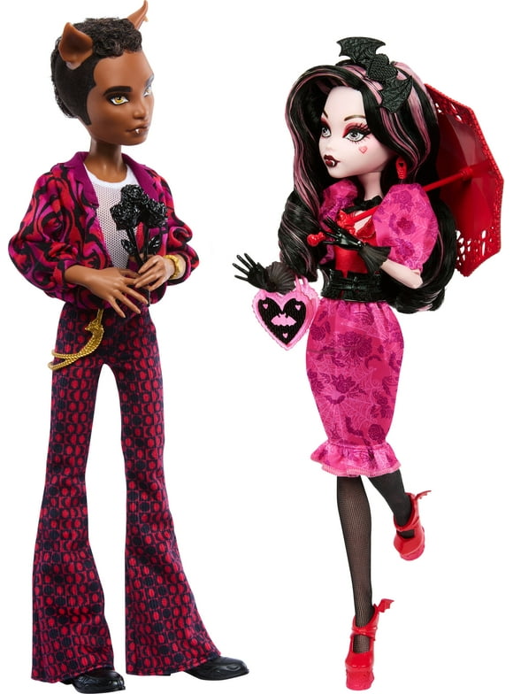 Monster High Draculaura and Clawd Wolf Collectible Dolls, Howliday Love Edition Two-Pack