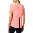 thumbnail image 2 of Calvin Klein Performance Women's ICY Wash Cold-Shoulder Vented-Back Soft T-Shirt, Coral, XL, 2 of 3