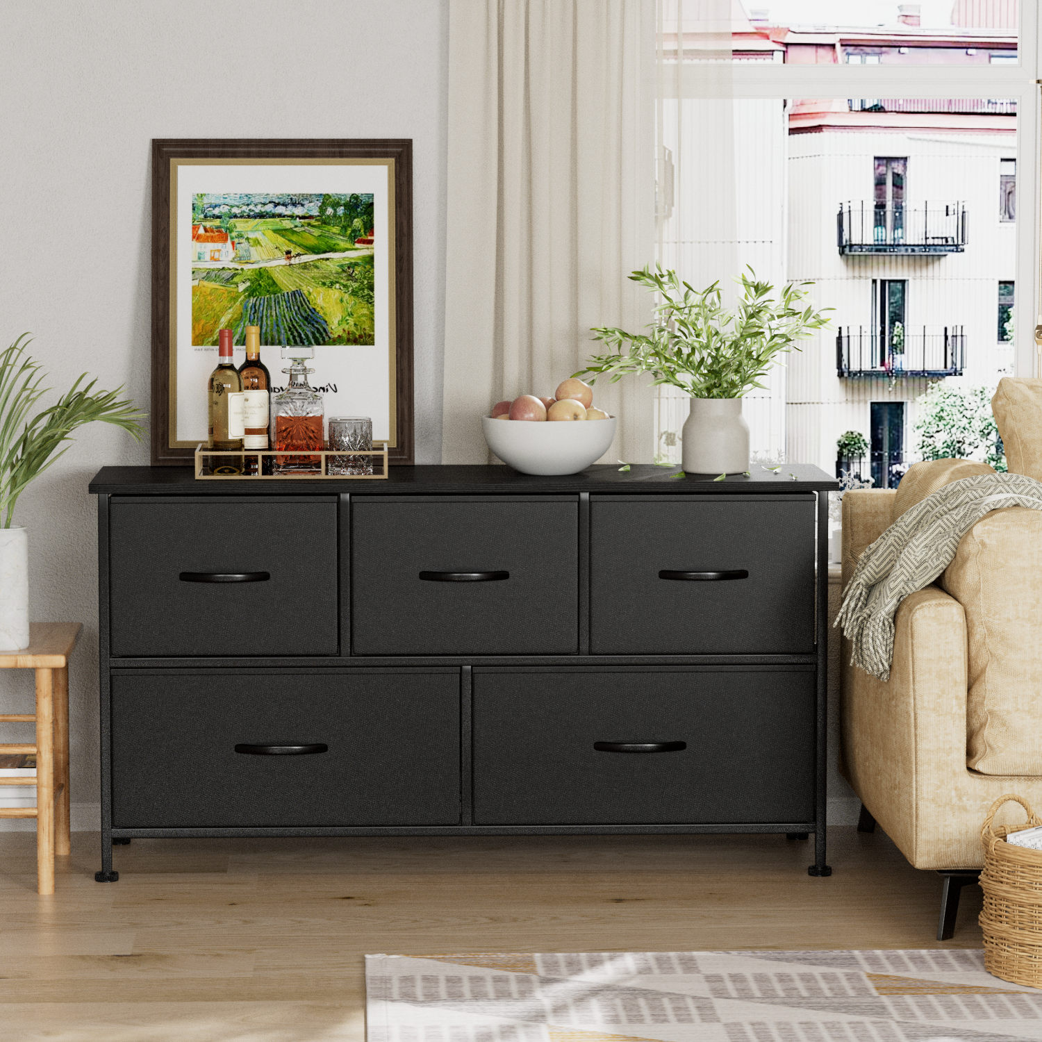 Vineego Dresser for Bedroom with 5 Drawers, Wide Chest of Drawers, Fabric Dresser,Black - image 2 of 7