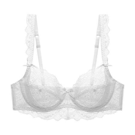 Aobny White Fitted Bras for Women s Minimizer Nylon Underwear Lace Underwire Sheer Brassieres Supportive S-3XL