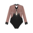 thumbnail image 6 of YiZYiF Girls Long Sleeve Gymnastics Leotard Color Block Glittery Bodysuit for Dance Figure Skating Dusty Pink 6, 6 of 7
