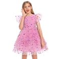thumbnail image 3 of IBTOM CASTLE Kids Girls Princess Tulle Tutu Dress Flutter Sleeve Star Glitters Rainbow Birthday Party Pageant Summer Dresses 4-5 Years Pink Polka Dots, 3 of 8