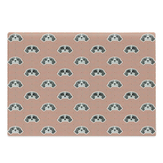 Dog Cutting Board, Beagle Puppies with Sunglasses Abstract Geometric Pattern Checkered Squares, Decorative Tempered Glass Cutting and Serving Board, Large Size, Red Grey Pale Grey, by Ambesonne