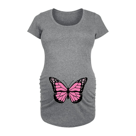 Bloom Maternity - Pink Butterfly - Maternity Scoop Neck T-Shirt
