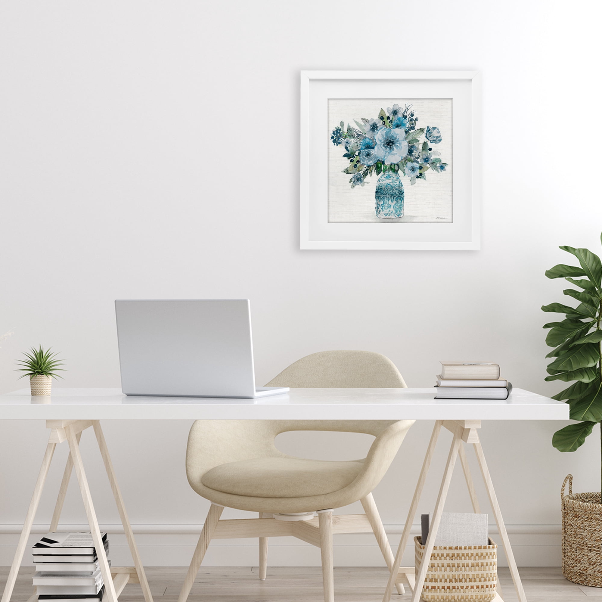 Stupell Industries Pastel Blue Botanical Bouquet White Framed Print Under Glass, design by Carol Robinson