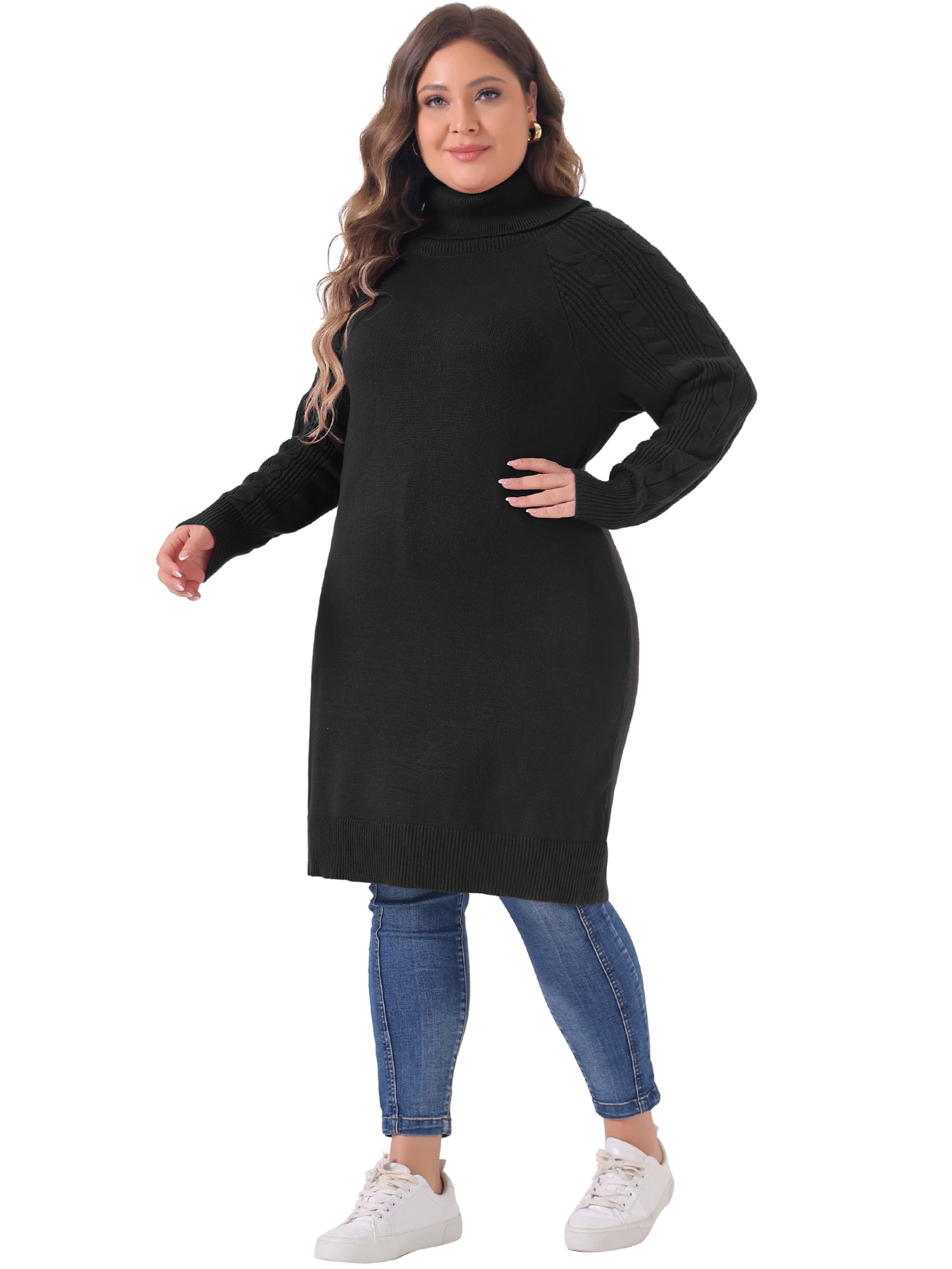 DARING DIVA Plus Size Long Sleeve Turtleneck Warm Pullover Mini Dress 4X Black