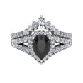 thumbnail image 4 of 14K White Gold Wedding Ring Set Pear Cut Black Diamond Halo Diamond Ring, 4 of 5