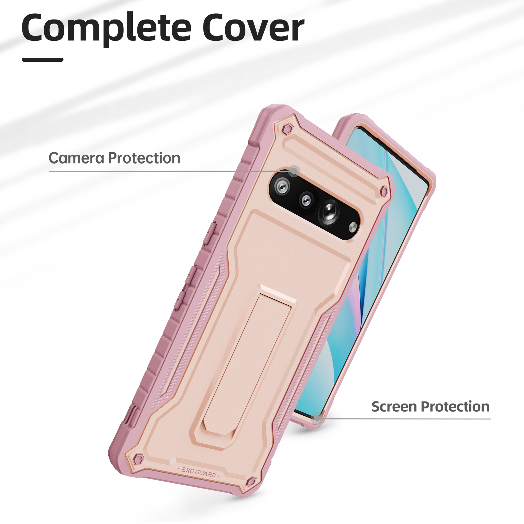 ExoGuard Google Pixel 7 Pro用ケース ゴム製 耐衝撃 耐衝撃 保護カバー 携帯電話用ケース キックスタンド内蔵 ピンク