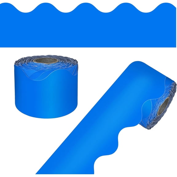 CoreLiving Bulletin Board Borders and Trimmers, 1 Roll of Blue Scalloped Edge Decorative Trim for Whiteboard Cork Posterboard, Party Office Classroom Display Decorations
