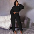 thumbnail image 5 of Gibobby Sudaderas de Forro Polar y Pantalones Conjunto casual de suéter con flecos de manga larga de punto sólido para mujer(Negro,XL), 5 of 5