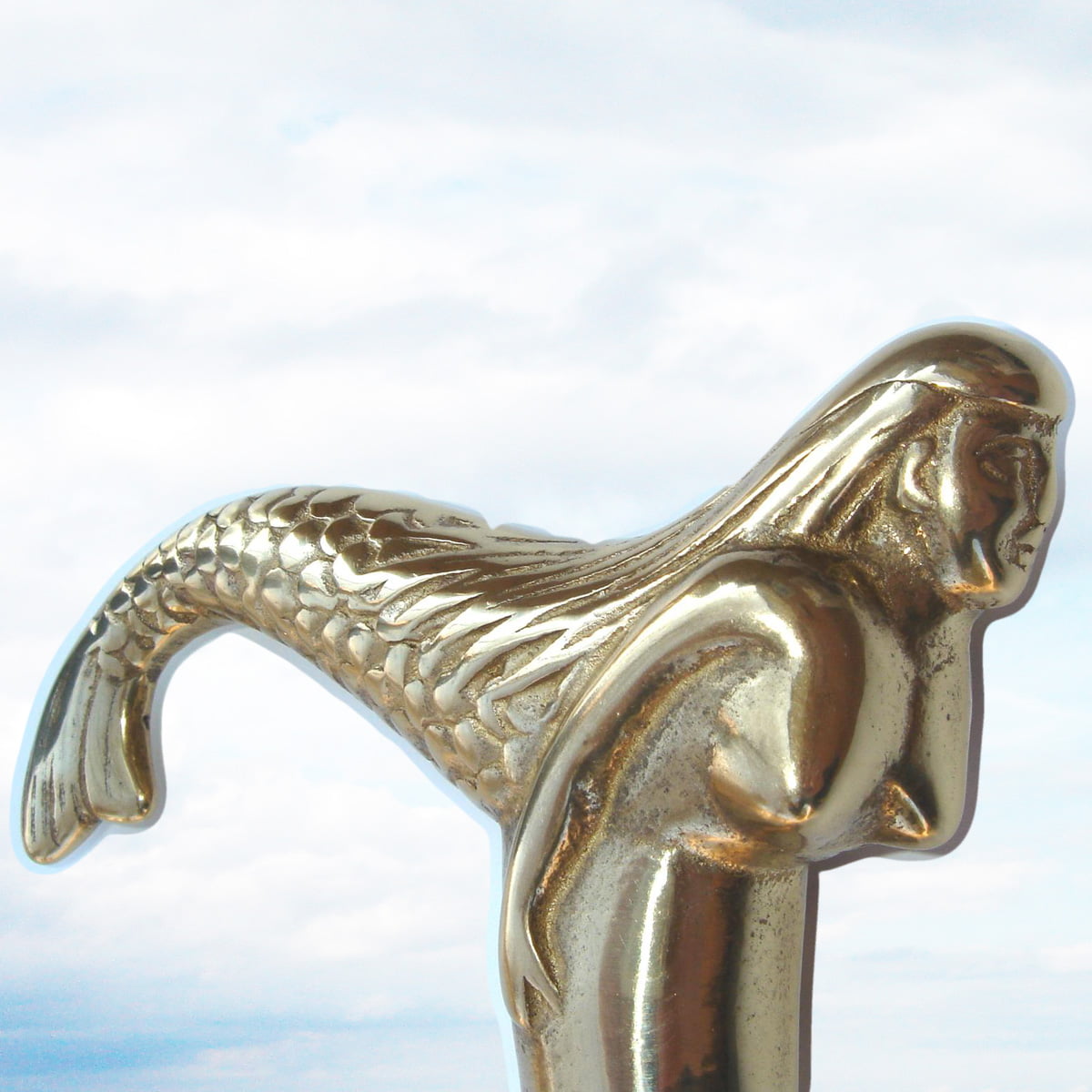 Mermaid Brass Head handle Vintage Style Handle Wooden Walking Stick Shaft Cane