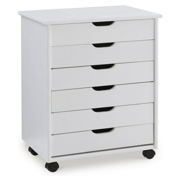 Cary Six Drawer Wide Roll Cart, White Wash