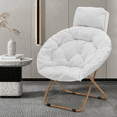 thumbnail image 3 of Monibloom Oversized Faux Fur Folding Saucer Chair with Removable Headrest, Comfy Moon Chair, Metal Frame, for Bedroom Living Room Dorm (White), 3 of 10