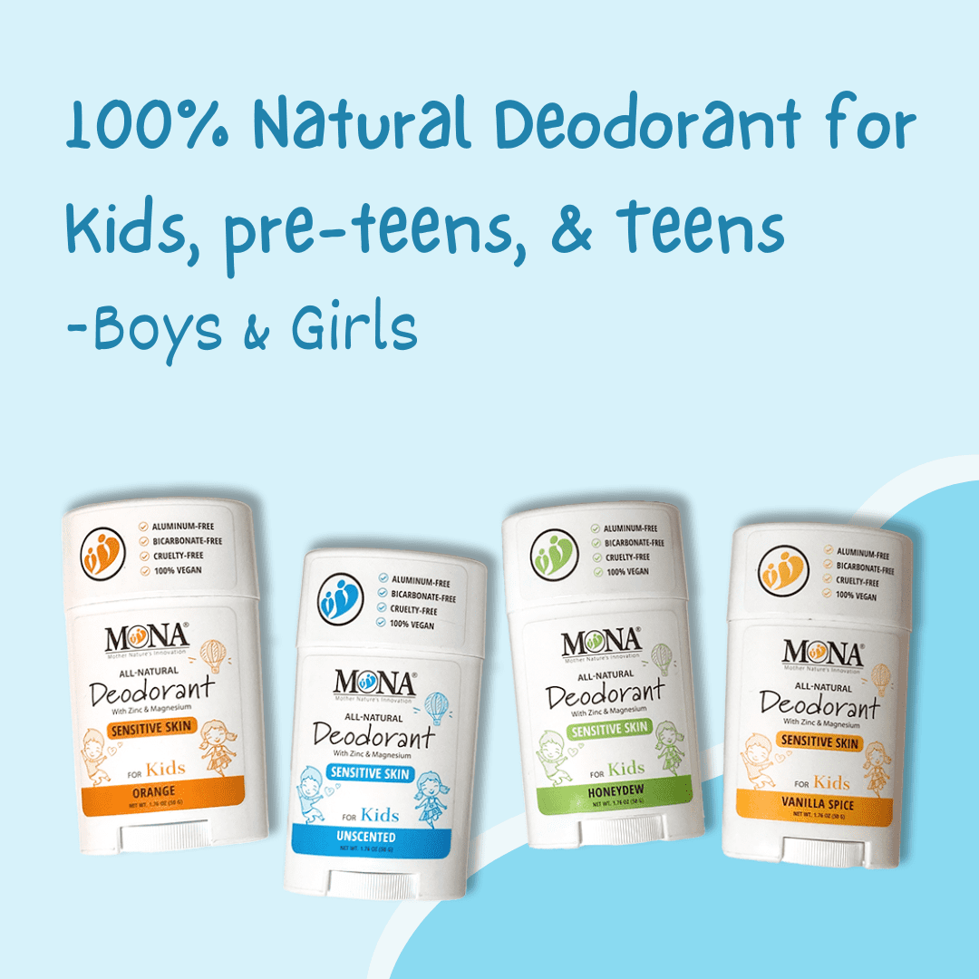 MONA Unscented Natural Deodorant for Kids & Teens, Hypoallergenic, Vegan, Safe for Sensitive Skin, 1.76 oz
