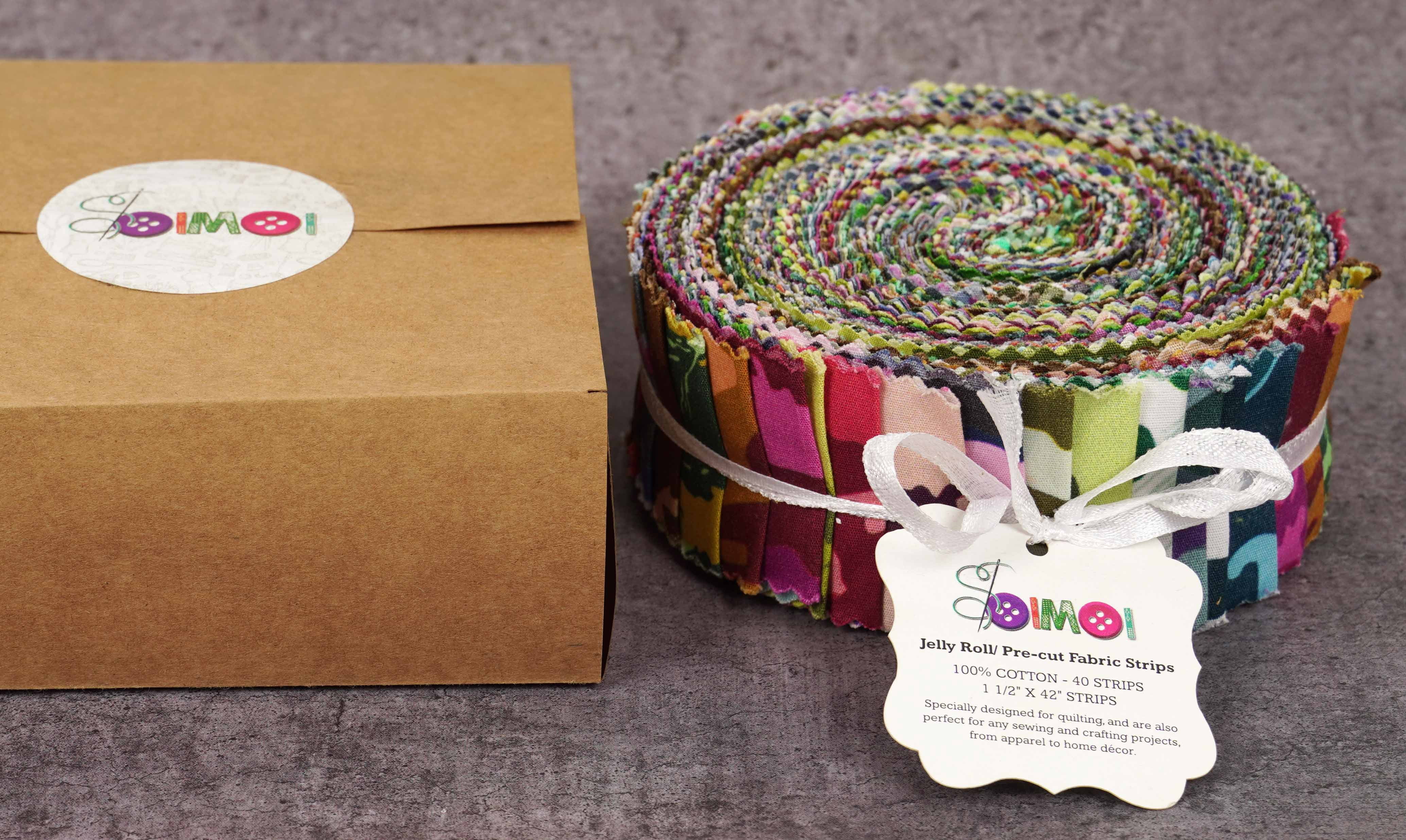 Soimoi 40Pcs Camouflage Print Precut Fabrics Strips Roll Up 1.5x42 inches Cotton Jelly Rolls For Quilting - Multicolor