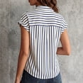 thumbnail image 4 of Ayolanni Button Down Summer Shirts for Women Dressy Striped V-Neck Short Sleeve Blouse Fitted Office Cap Workout Shirts 2026 Summer Tops Blue S, 4 of 6