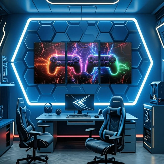 Erosebridal Gaming Paintings Wall Decor Framed Teens, Geometric Lightning Wall Hanging Decor Bedroom, Game Room Decor