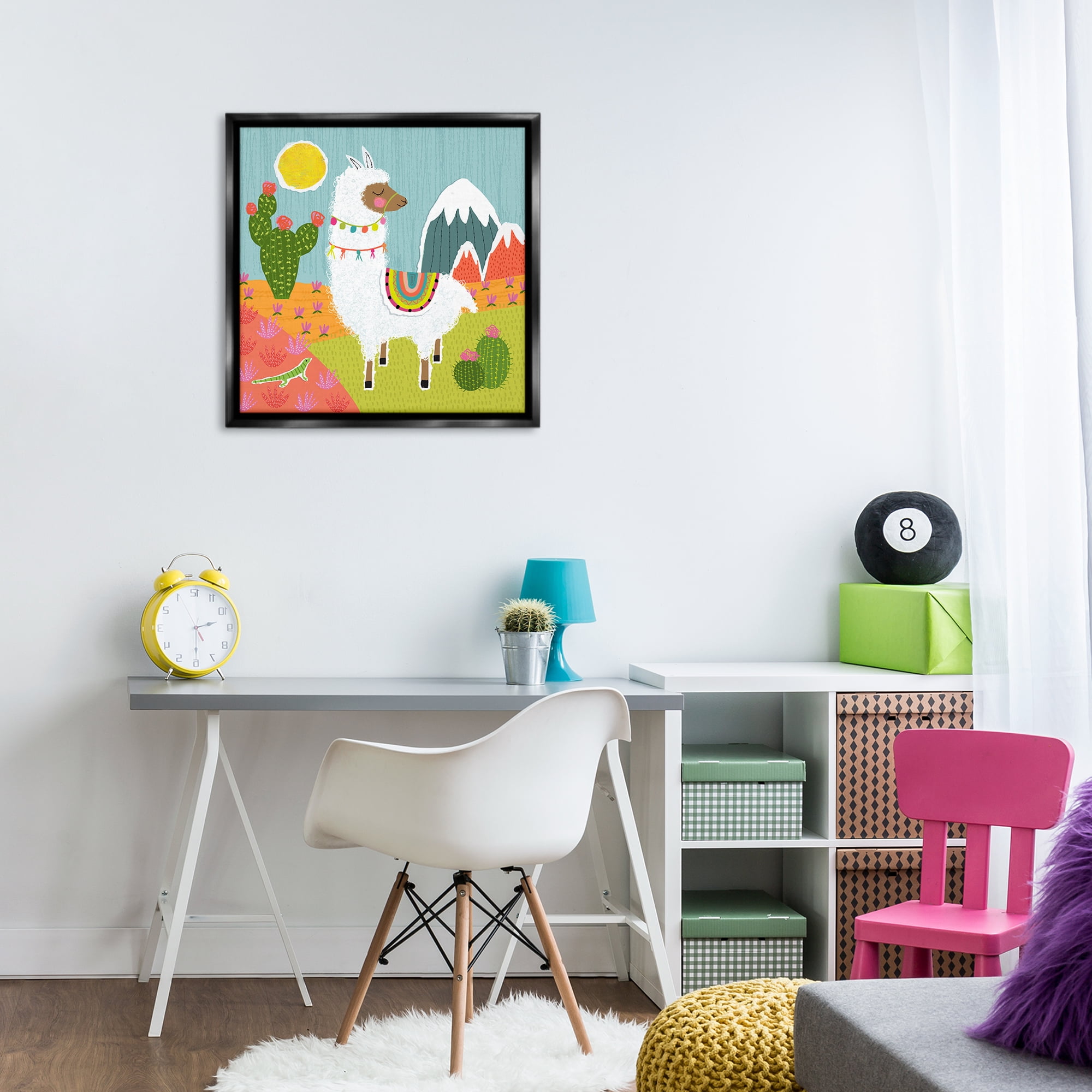 Stupell Industries Whimsical Llama Scene Animals Painting Black Floater Framed Canvas Art Print Wall Art, 25 x 25