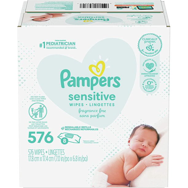 Baby Wipes, Pampers Sensitive Based Baby Diaper Wipes, Hypoallergenic and Unscented, Refill Packs (Tub Not Included), 72 each, Pack of 8 (Packaging May Vary) - Walmart.com