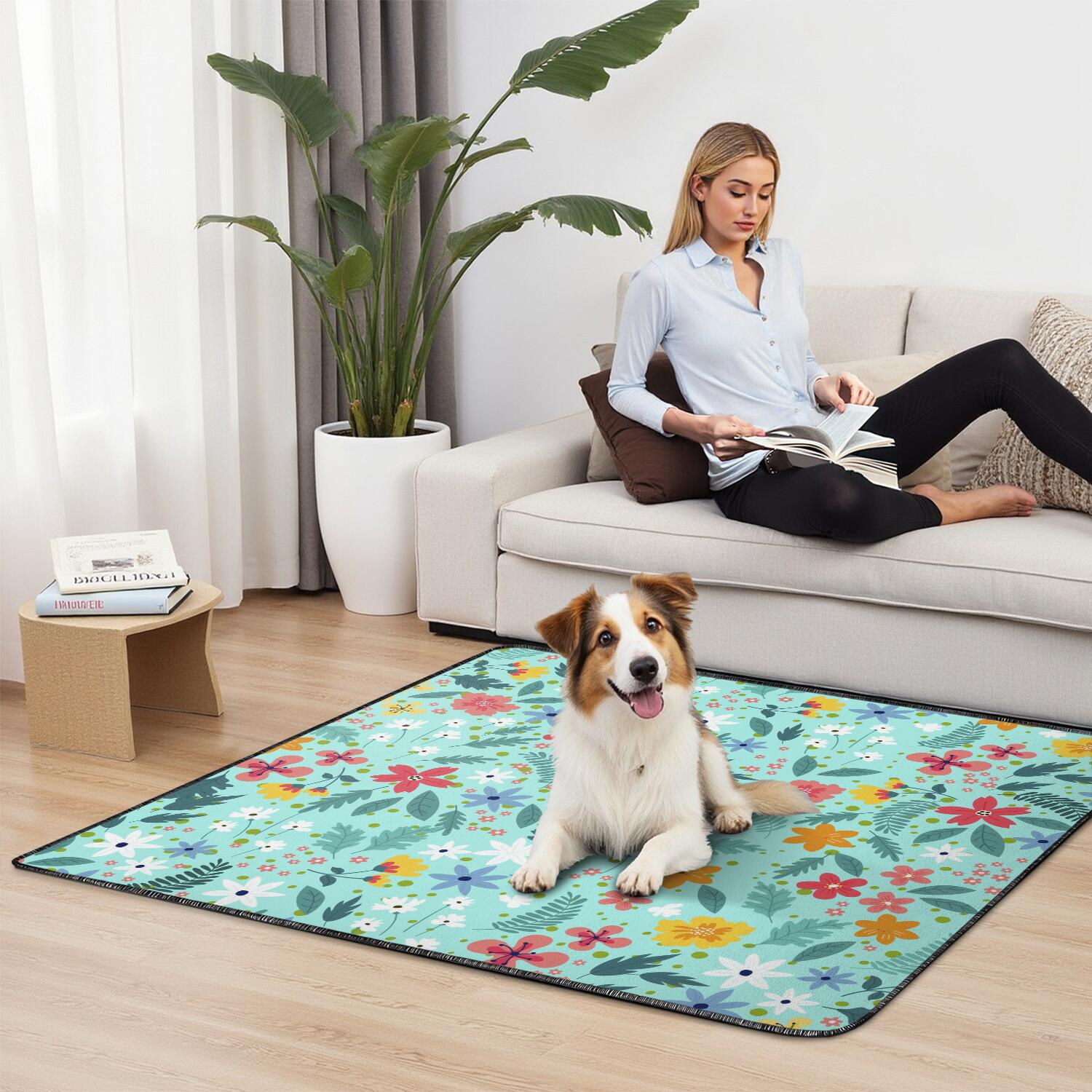 2-Pack Floral Washable Pet Training Mats, Extra Large 48x48 Inch Reusable Puppy Pads, Non-Slip Housebreaking Solution for Big Dog Crate and Floor Use