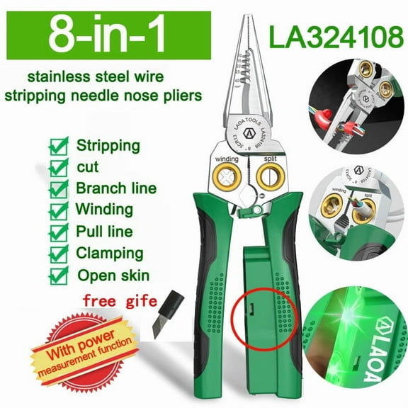Electrician‘s pliers multi- wire stripper 8-in-1 stainless steel needle-nose pliers with electrical measurement f