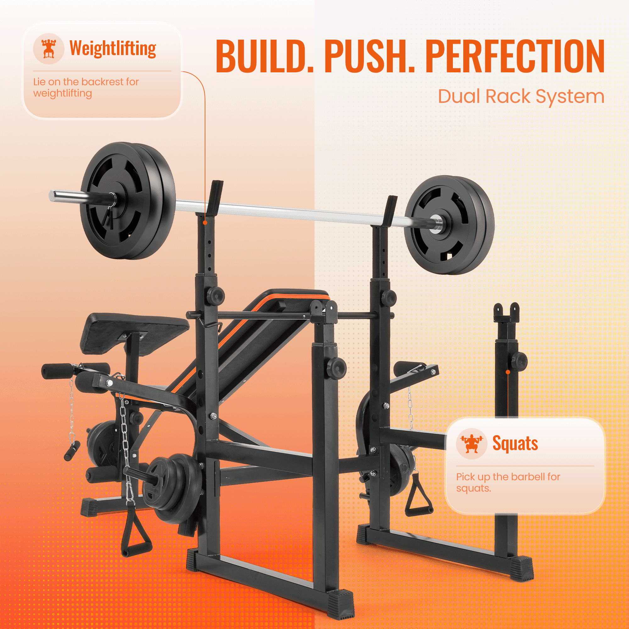 GASKY  Adjustable Weight Bench 600lbs 7-in-1 Foldable Multi-Function Workout Bench Set with 2 Barbell Rack & Leg Extension for Full Body Strength Training Home/Gym  Gifts for Him