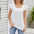 thumbnail image 2 of Women Short Sleeve Top Pure Color Lace Patchwork Casual Double Layer Petal Short Sleeve Shirt for Summer White XXL, 2 of 8