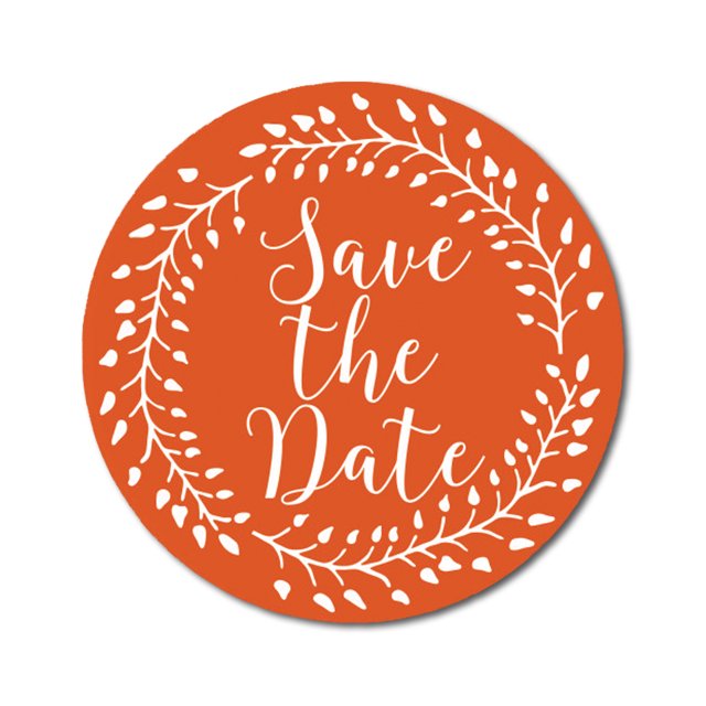 Darling Souvenir Orange Round 1.6 Inches Vines Border Save The Date Stickers Non Customized Gift-45 Pcs
