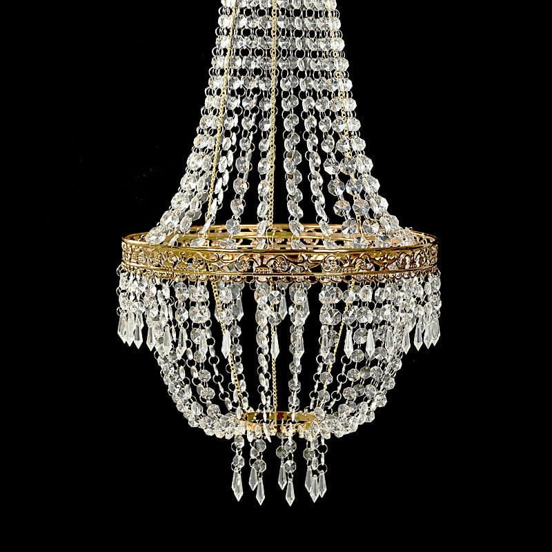 BalsaCircle 2 feet Clear Beaded Crystal Chandelier with Gold Ornate Metal Frame Home Party Wedding Reception Event Decorations Supplies
