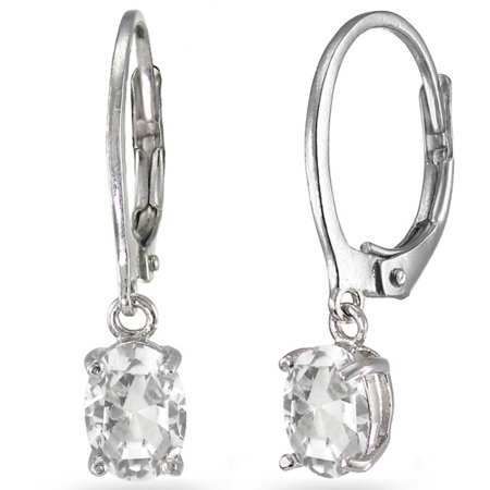 sapphire earrings dangle 5mm leverback 7mm oval sterling created silver