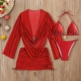 thumbnail image 2 of Womens Bikini Sets Women's 4 Piece Tankini Swimsuit with Sheer Cover Up and Tie Waist Two Piece Bikini Outfit for Beach Pool Halter Neck Sleeveless Solid Color Red M, 2 of 5