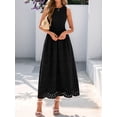 thumbnail image 4 of Women'S Summer Dresses Sleeveless Crewneck A-Line Boho Lace Eyelet Tank Maxi Dress with Pockets Black S, 4 of 10