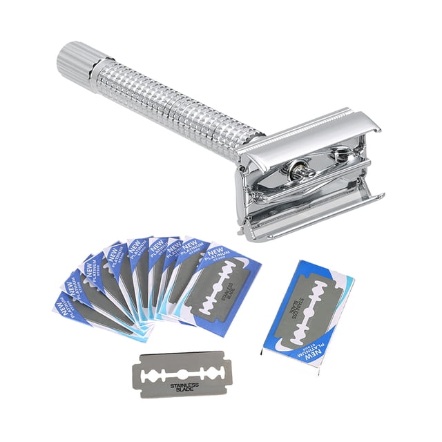 Rasoir en Acier Inoxydable Double Tranchant Sécurité avec Lames en Acier Inoxydable 20 Pcs Ensemble de Rasage Traditionnel pour Hommes