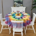 thumbnail image 2 of Colorful Rainbow Tie Dye Spiral Pattern Round Tablecloth 60"x60",Wrinkle Wipeable Table Cloth for Kitchen Dining Room Picnic Patio Party, 2 of 6
