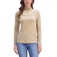 thumbnail image 1 of INSPIRAR CHIC Blusa de Mujer de Manga Larga Cuello Mock Cuello de Tortuga de Terciopelo Elástico L Albaricoque, 1 of 6