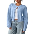 thumbnail image 4 of Bbyeadc Women's Cardigan Sweater Open Front Knit Lightweight Casual Soft Draped Versatile Everyday with Button Up and Cropped,Sky Blue(S), 4 of 5