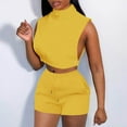 thumbnail image 4 of Women's Short Sleeve Tops Women's two-piece shorts short-sleeved tops casual set of shorts summer sportswear suit sportswear suit Ndbuld Yellow M, 4 of 4