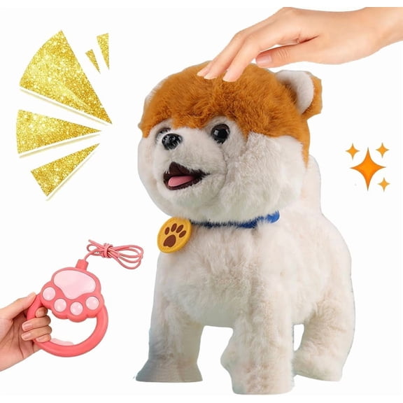 2026 Wuffy Robot Dog Lifelike Toy Dog, Interactive Robot with Touch Sensing Voice Mimic Licking Motion Leash Remote Soft Fur for Kids Battery Powered (Style-A)