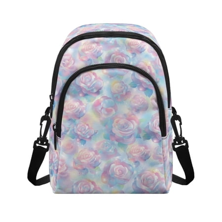 CHAQLIN Colorful Rose Pattern Small Sling Bag for Women Adjustable Strap Crossbody Bag with Detachable Strap for Travel Hiking