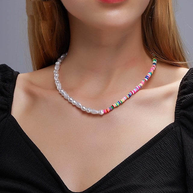 Iumwxz Collier Ras-du-Cou Perlé pour Femmes Filles Collier Ras-du-Cou Coloré Perlé Bijoux