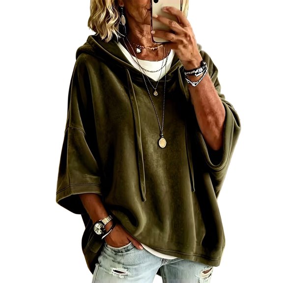 IAJDKMEK Women's 3/4 Sleeve Velvet Hoodie - Casual Hoodies for Women, Solid Color Pullover, Soft Plush Fall Outfits, Luxe Feel