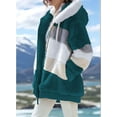 thumbnail image 6 of Womens Winter Fuzzy Fleece Jacket Hooded Color Block Patchwork Coats Outerwear with Pockets Green S, 6 of 8