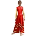 thumbnail image 3 of Doomiva Kids Girls Lyrical Praise Dance Outfit Long Sleeve Irregular Hem Worship Gold Trim Dress with Wide Leg Pants Red 16, 3 of 6