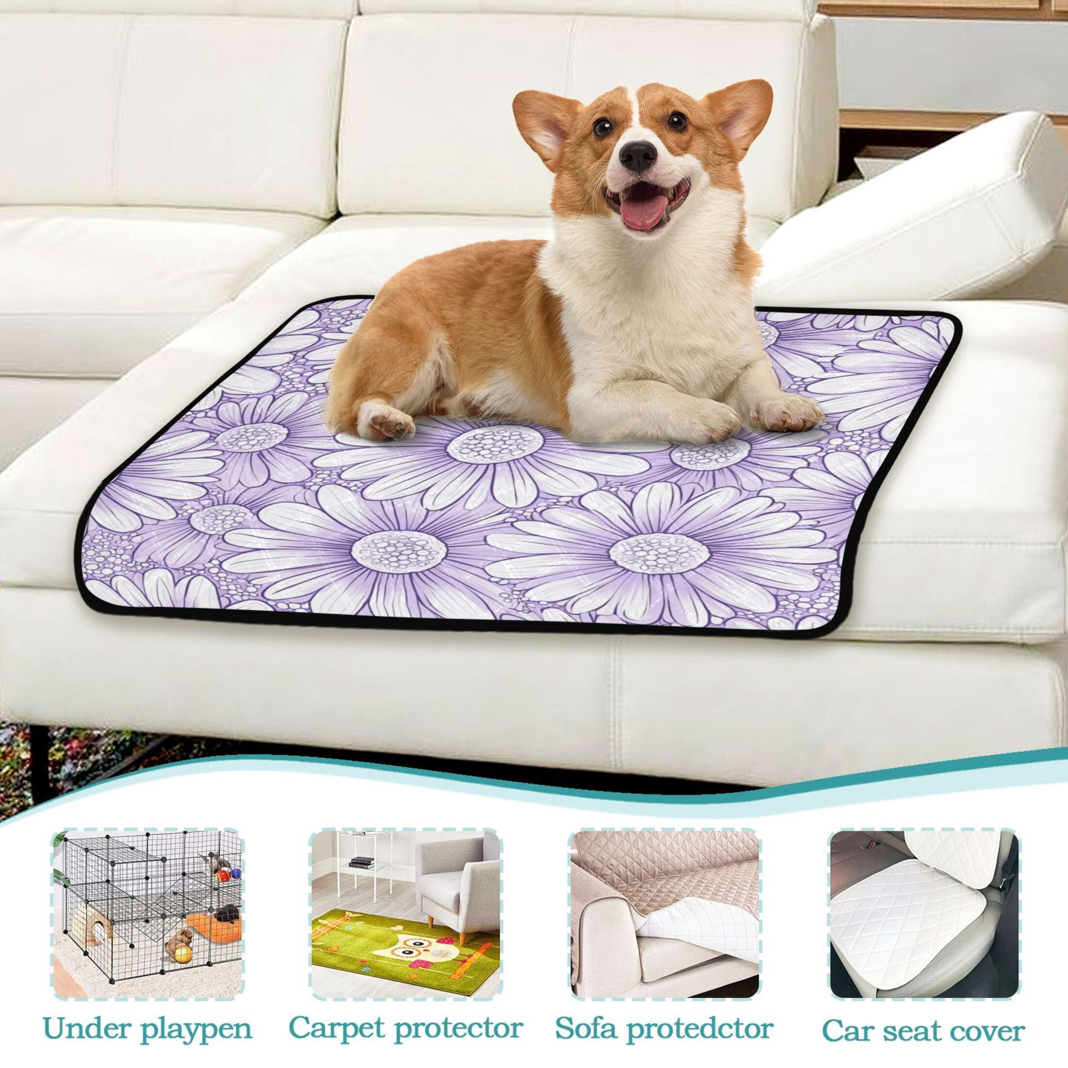 Qxltty A Pattern with Pale Purple Daisies Cat litter Pads Pet Set of 2 Diaper Mats Center Anti-leakage Layer Absorbent Soft and Comfortable