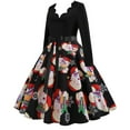 thumbnail image 4 of Vestido de fiesta de noche de Navidad con cuello en V y manga larga con estampado vintage para mujer Fridja  nbo3688, 4 of 8