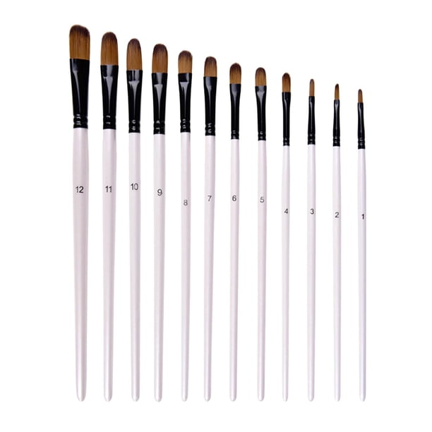 12 pinceles de pintura para artistas Set pincel de nailon para pintura de acrílico, acuare, pintura adultos Pros Guache - Filbert Avelna Sunnimix Cepillo de pintura del artista