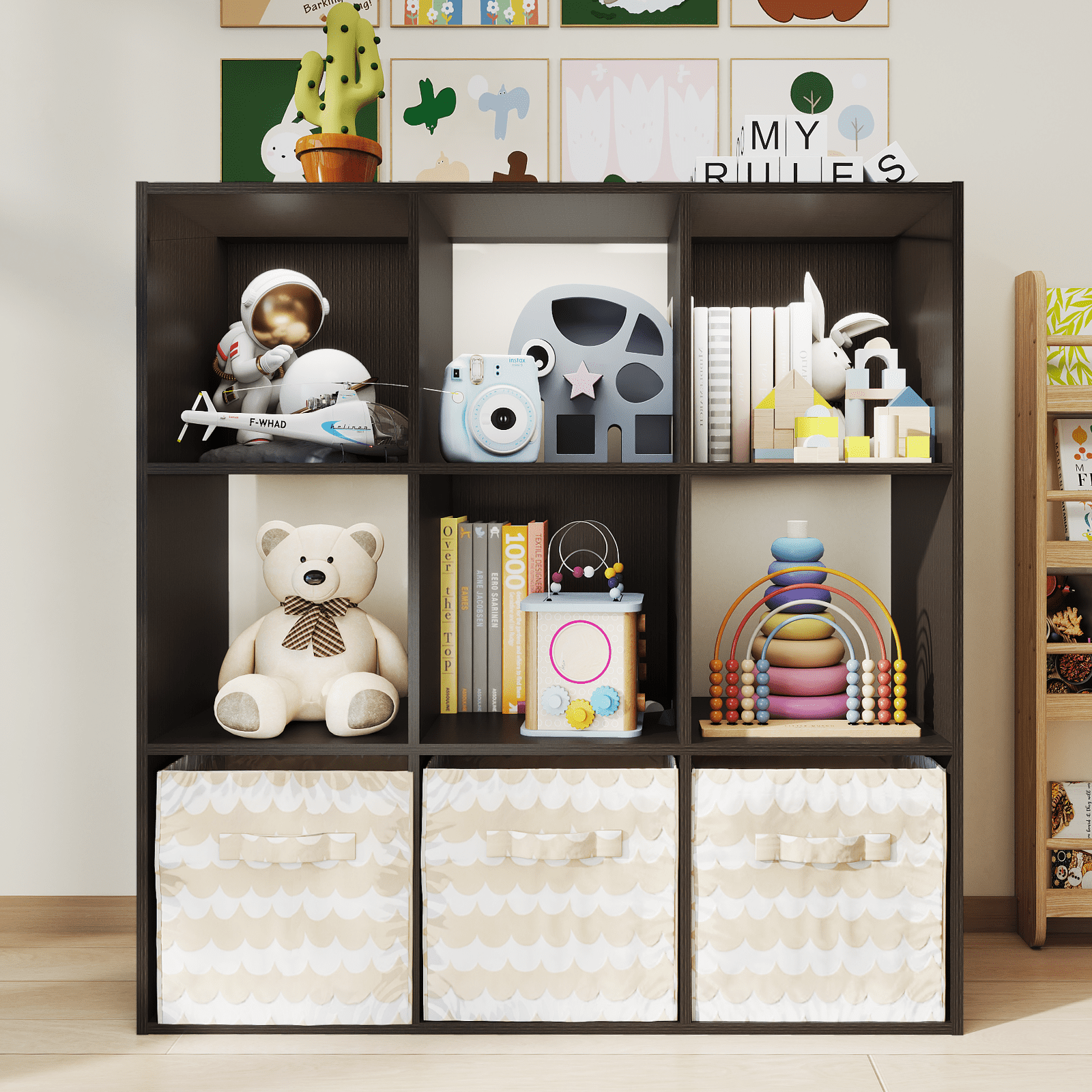 TrumanPick 9 Cube Storage Organizer, Wooden Stackable Bookcase with Anti-Tipping Kits, Cube Storage Shelves with Living Room, Bedroom, 36"D x 12"W x 36"H, Espresso