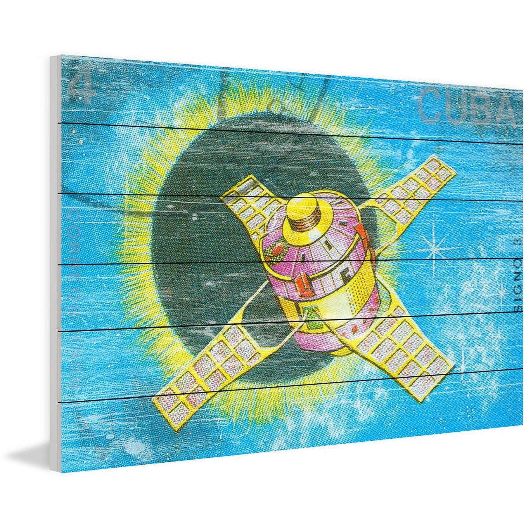 "Satellite Image" Painting Print on White Wood