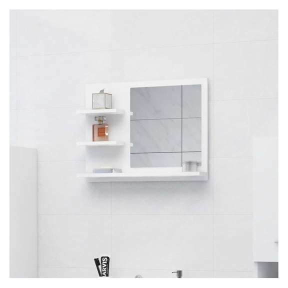 Bathroom Mirror with Shelves White 23.6x17.7in - Engineered Wood Wall Mounted Mirror - Modern Vanity Mirror with Storage - Space Saving Design