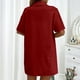 thumbnail image 5 of Conjunto de 2 piezas para mujer con camisa con solapa y pantalones cortos: color liso, traje informal de verano, poliéster, corte ajustado, tallas S-XL, ropa para vacaciones/fiestas, 5 of 8
